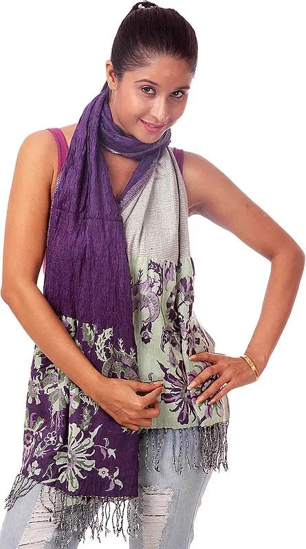 Purple Reversible Scarf with Floral Weave
