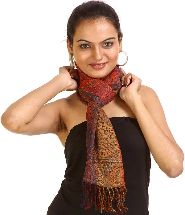 Tri-Color Reversible Woven Jamawar Scarf