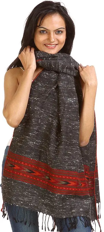 Phantom-Gray Kullu Stole  with Woven Border