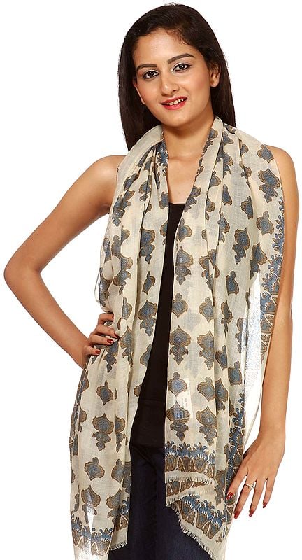 Beige Stole with Printed Bootis