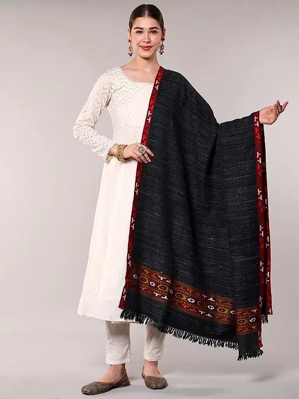 Yak Wool Kullu Shawl with Kinnauri Wooven Border