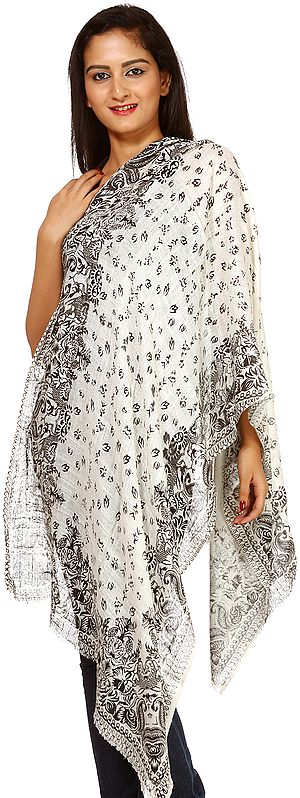 Ivory and Black Printed Stole