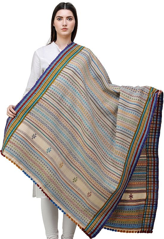 Multi-Color Hand-woven Folk Shawl from Kutch