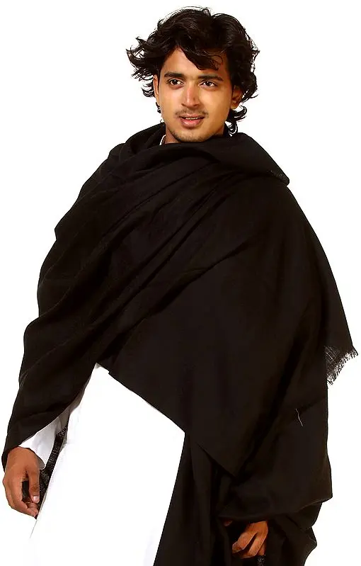 Plain Black Men's Dushala with Self Weave