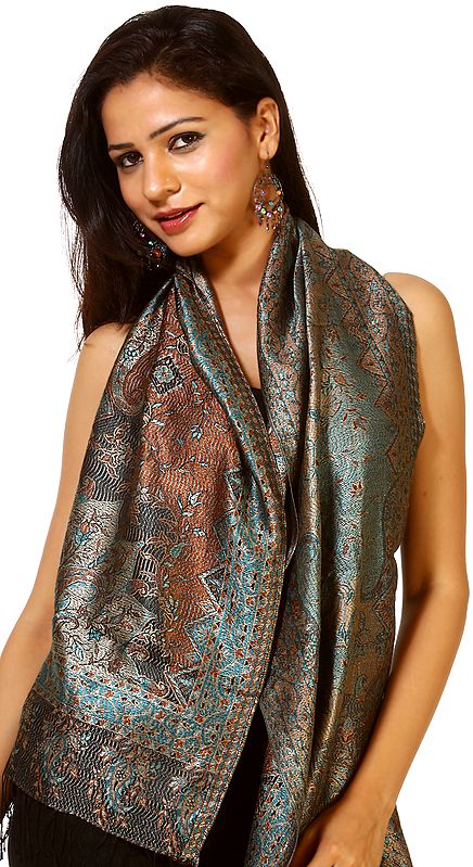 Reversible Super Silk Reversible Jamawar Scarf with All-Over Weave