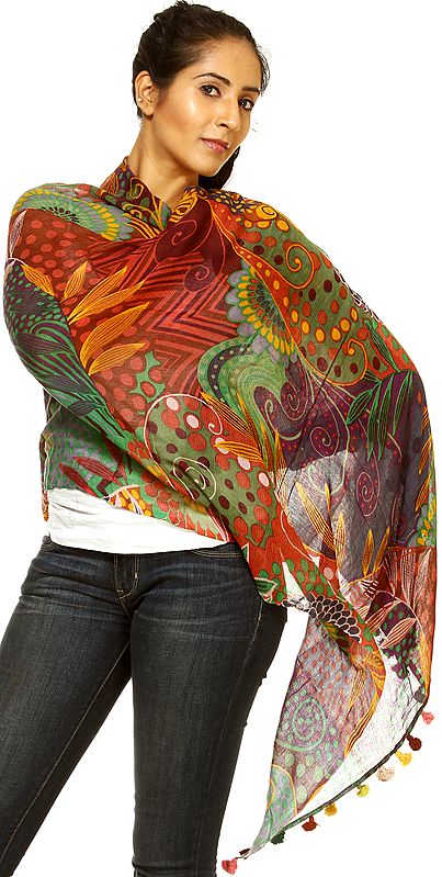 Multi-Color Stole with Printed Polka Dots All-Over