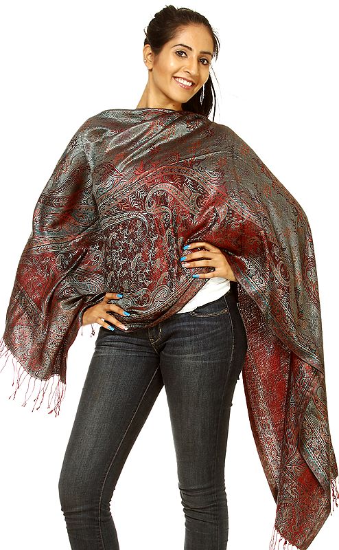 Reversible Tourmaline Super Silk Jamawar Stole with All-Over Weave