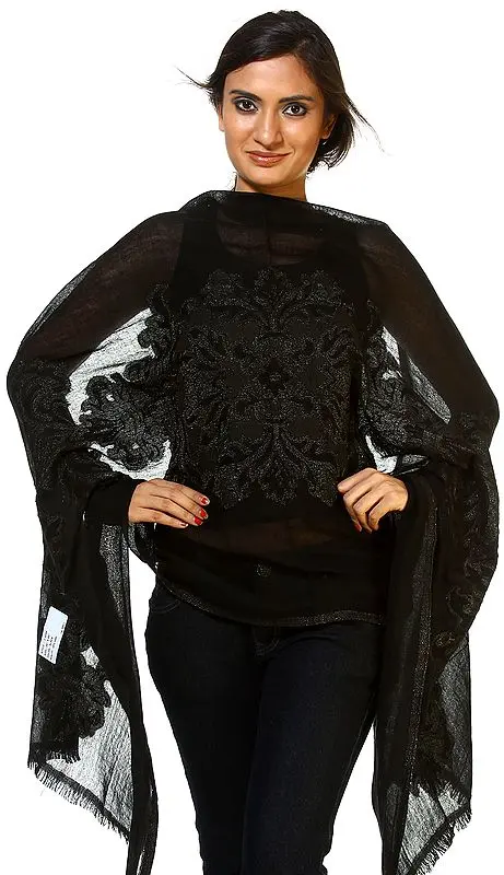 Black Stole with Glittering Thread Weave