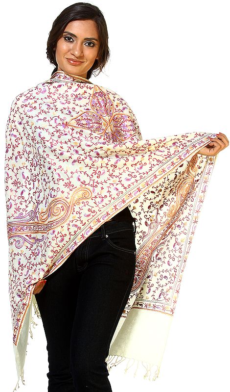Ivory Stole with Giant Embroidered Paisleys