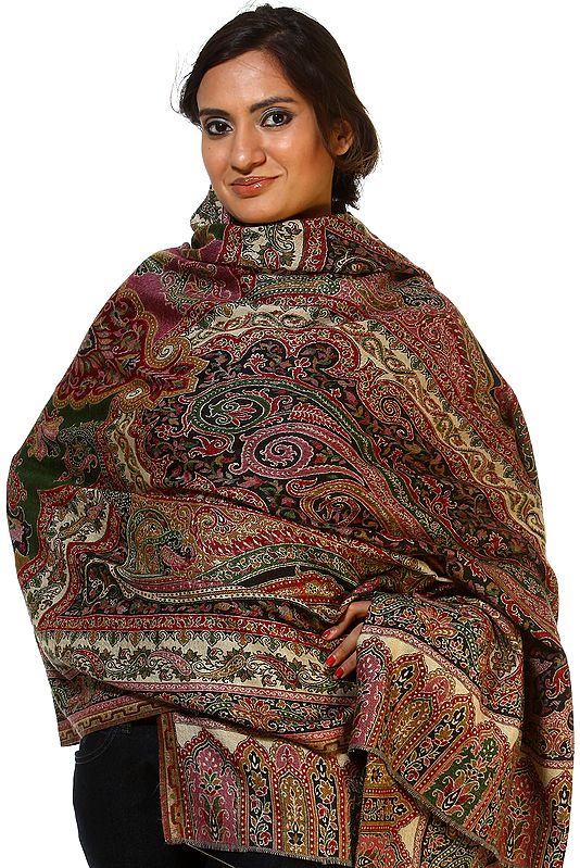Multi-Color Kani Shawl with Woven Paisleys All-Over