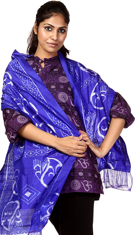Dazzling Blue Stole from Orissa with Ikat Weave