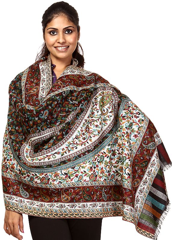 Multi-Color Kani Stole with Woven Paisleys All-Over