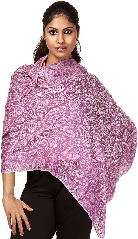 Radiant-Orchid Cashmere Stole with Woven Paisleys All-Over