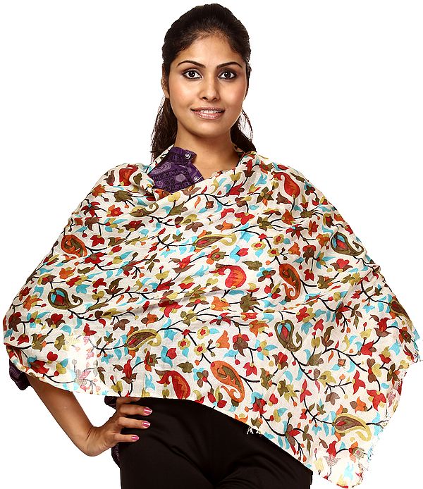 Ivory Stole with Kani Print in Multi-Color