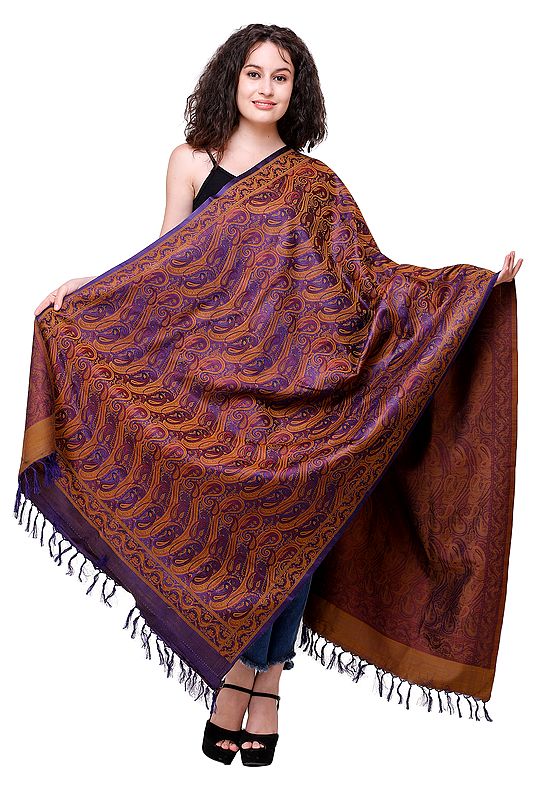 Resham Jamawar Shawl from Banaras with Large Woven Paisleys All-Over