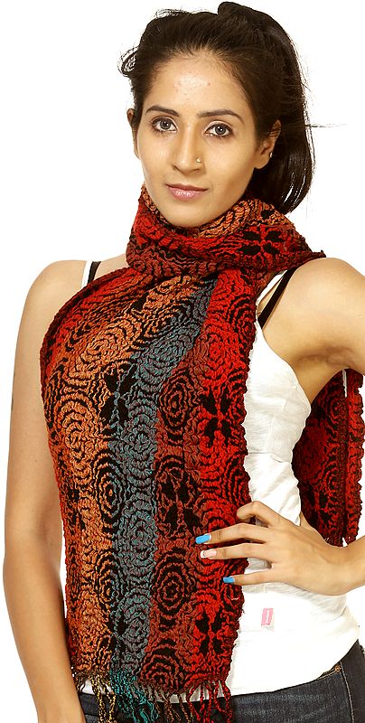 Multi-Colored Stretchable Scarf with Woven Ovals