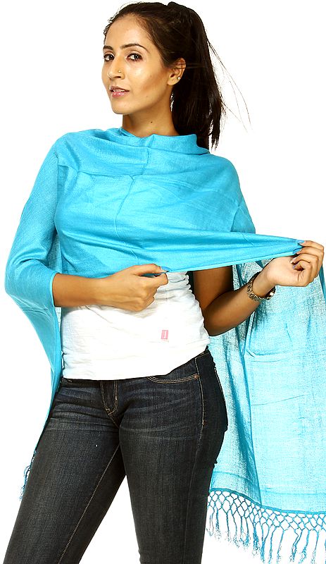 Plain Turquoise Scarf with Tassels