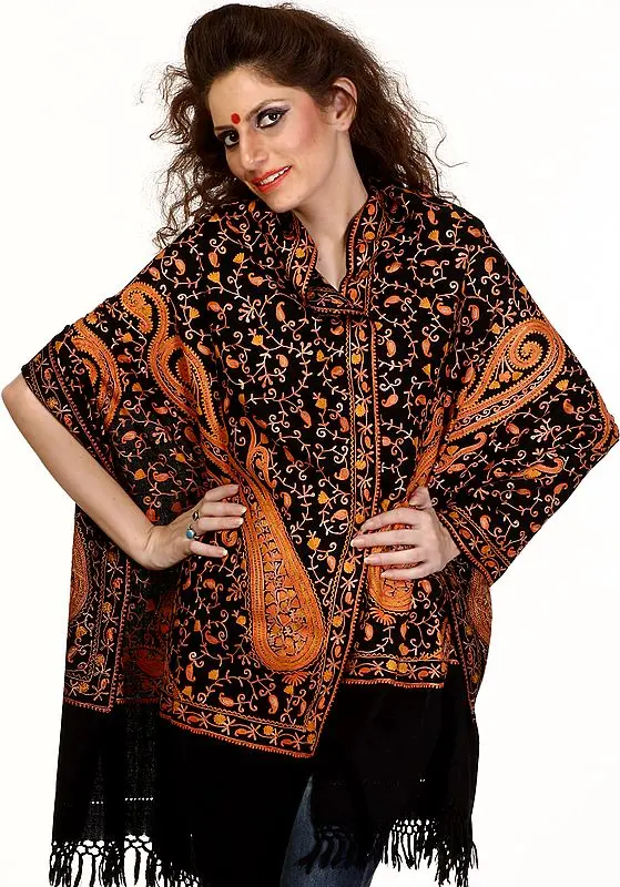 Black Stole with Ar-Embroidered Paisleys All-Over