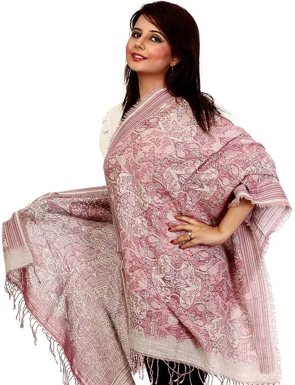 Malaga-Purple Jamawar Stole with All-Over Weave