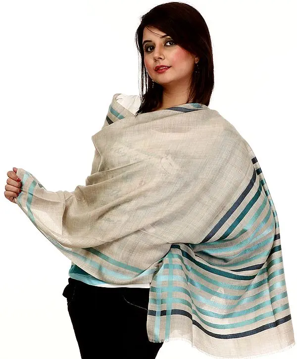 Plain Gray Stole with Striped Borders