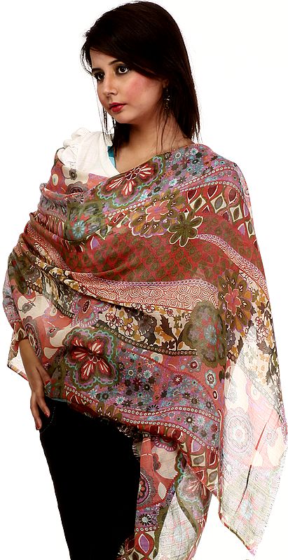 Multi-Color Designer Stole with Printed Flowers