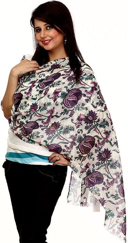 Ivory Stole with Printed Flowers