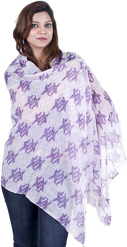 Ivory and Violet Printed Stole