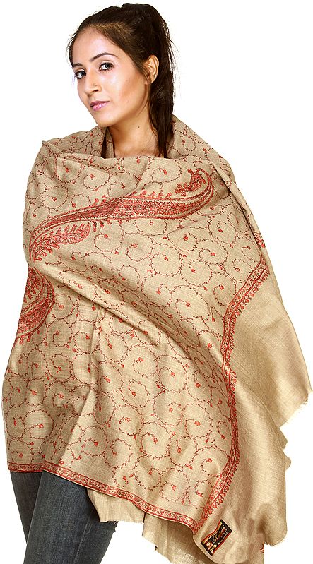 Chateau-Gray Shawl from Amritsar with Needle Embroidery by Hand