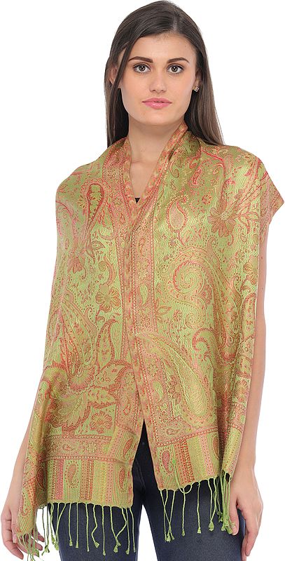 Super-Silk Jamawar Scarf with Woven Paisleys