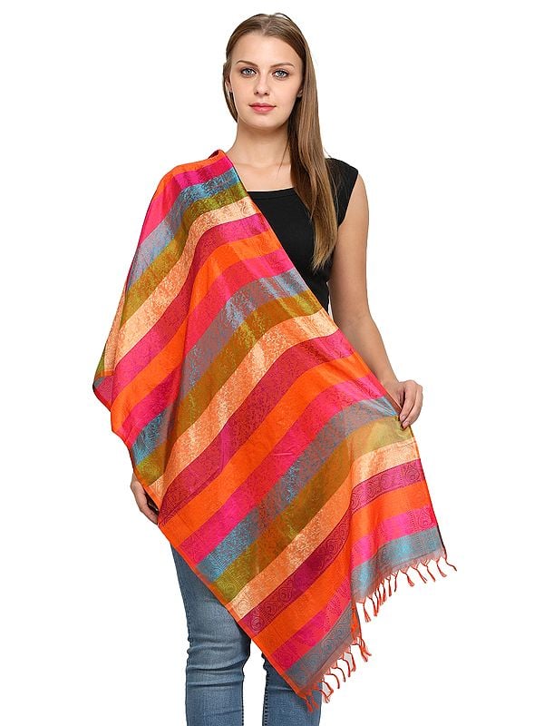 Banarasi Handloom Scarf with All-Over Tanchoi Weave