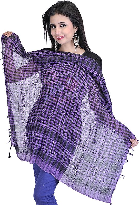 Purple and Black Arafat Scarf with Woven Checks