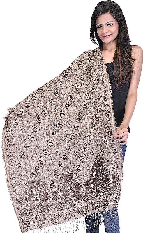 Partridge-Brown Reversible Jamawar Stole with All-Over Weave