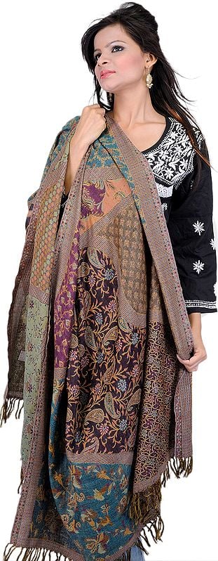 Jamawar Shawl with Woven Paisley and Flowers