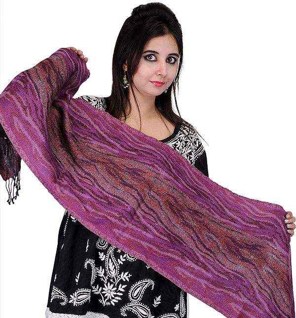 Iris-Orchid Scarf with Woven Tiger Stripes All-Over