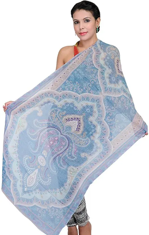 Parisian-Blue Stole with Akbari Print