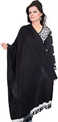 Plain Handmade Pashmina Stole from Nepal with Beaded Tassels