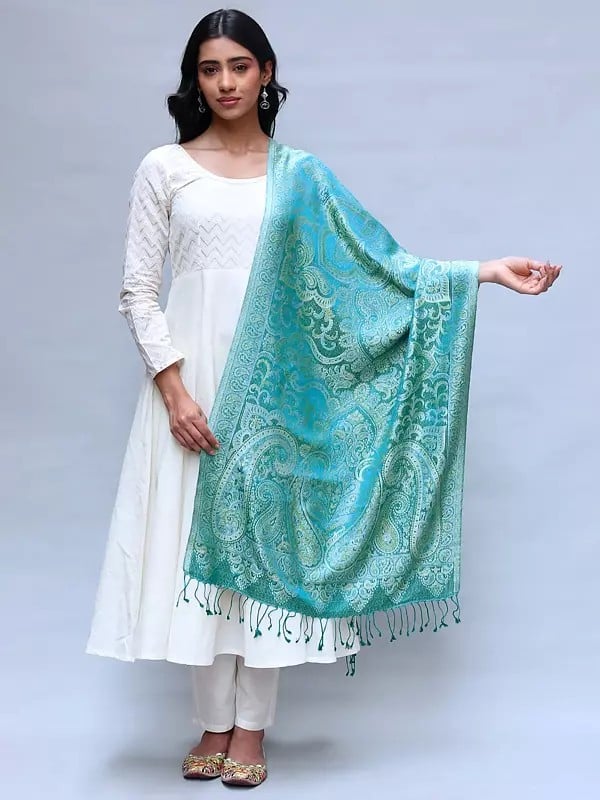 Reversible Super Silk Jamawar Stole with All-Over Weave