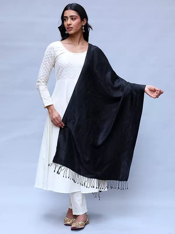 Reversible Super Silk Jamawar Stole with All-Over Weave