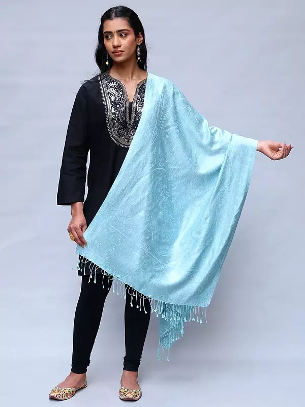 Reversible Super Silk Jamawar Stole with All-Over Weave