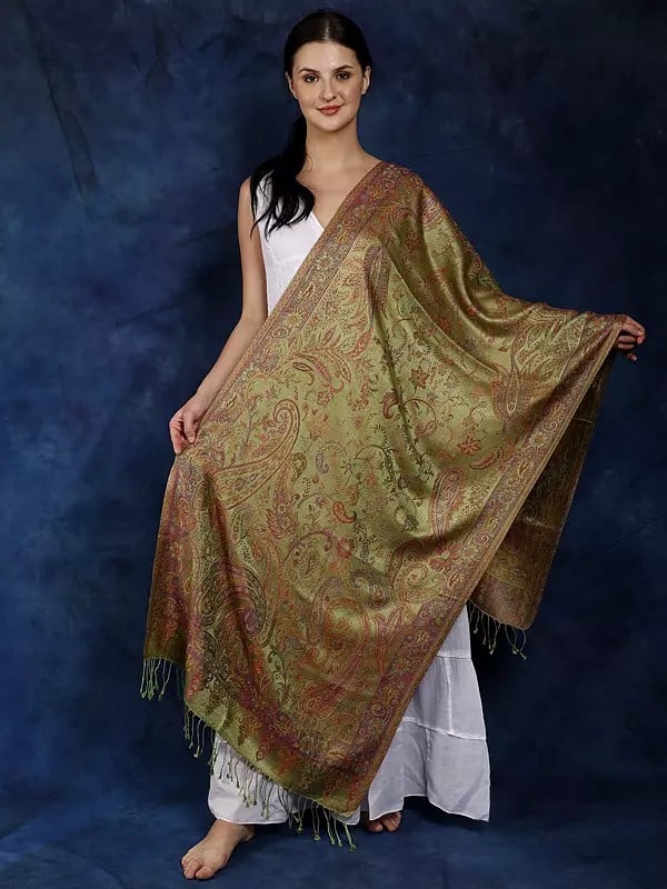 Reversible Super Silk Jamawar Stole with All-Over Weave