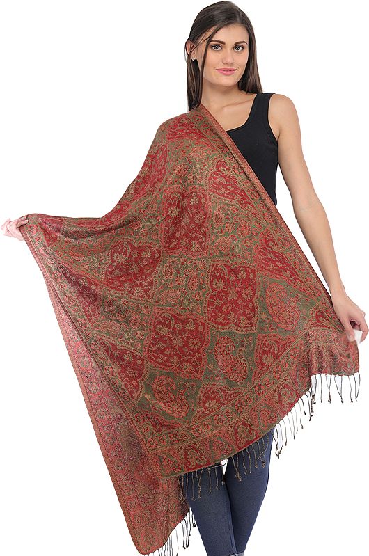 Reversible Super Silk Jamawar Stole with All-Over Weave