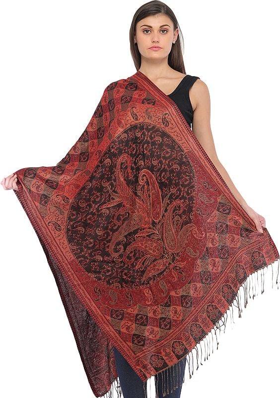 Reversible Super Silk Jamawar Stole with All-Over Weave