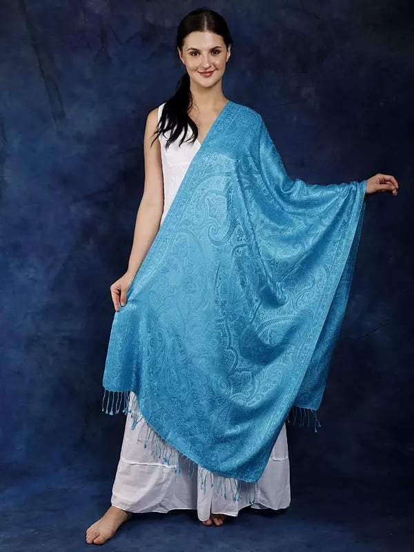 Reversible Super Silk Jamawar Stole with All-Over Weave