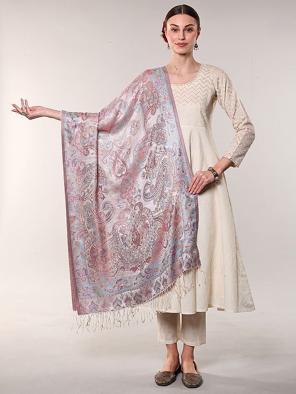Reversible Super Silk Jamawar Stole with All-Over Weave