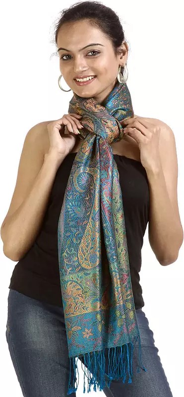 Reversible Super Silk Jamawar Stole with All-Over Weave