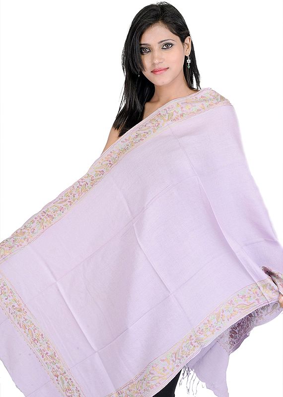 Plain Stole from Amritsar with Aari Embroidery on Border