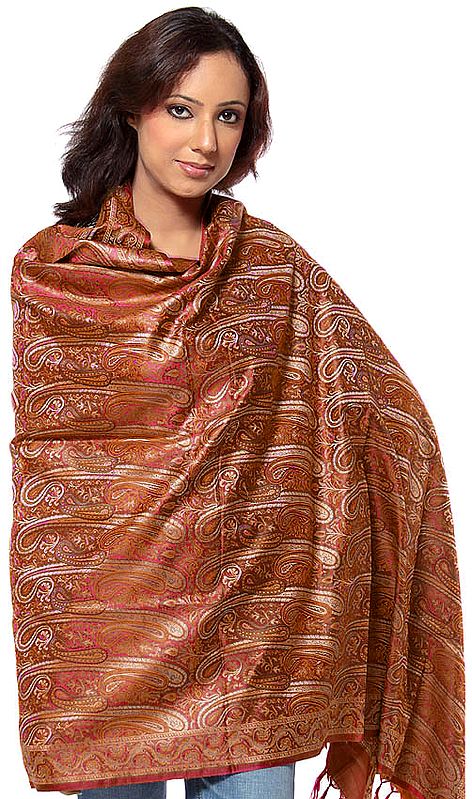 Stylized Paisley Banarasi Shawl with All-Over Weave