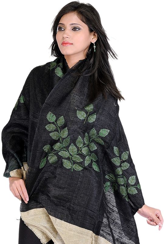 Dupatta Wrap from Jharkhand with Applique Leaves