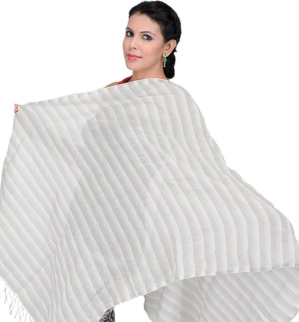 Ivory Stole with Woven Stripes