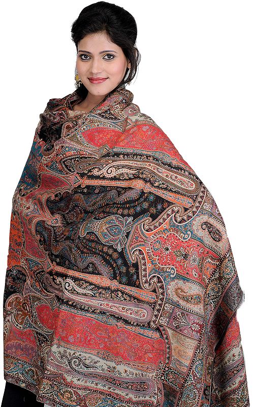 Kani Shawl with Giant Woven Paisleys in Multi-Color Thread